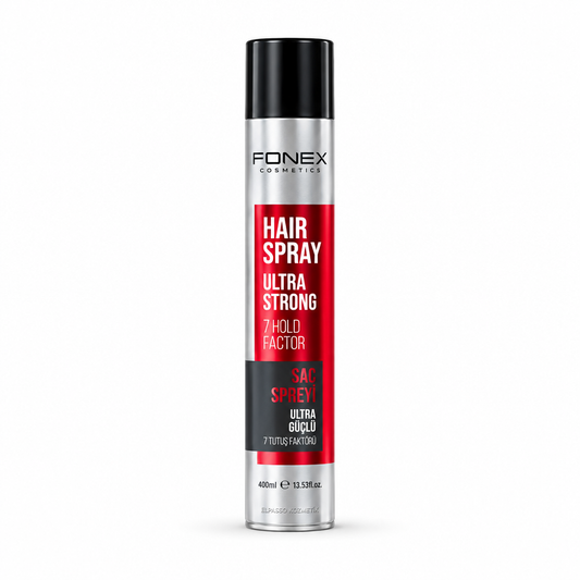 Fonex Hair Spray Ultra Strong 400 ml met zwarte dop en rood etiket