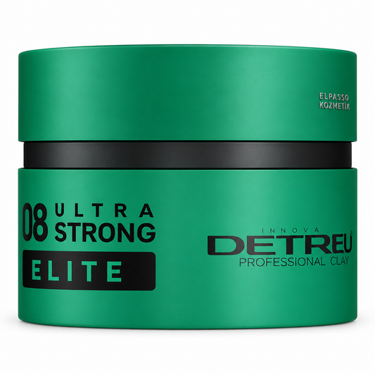 Detreu Clay Matte Wax 08 Ultra Strong Elite 150 ml yeşil kutu, kapakta küçük ELPASSO KOZMETİK kabartması
