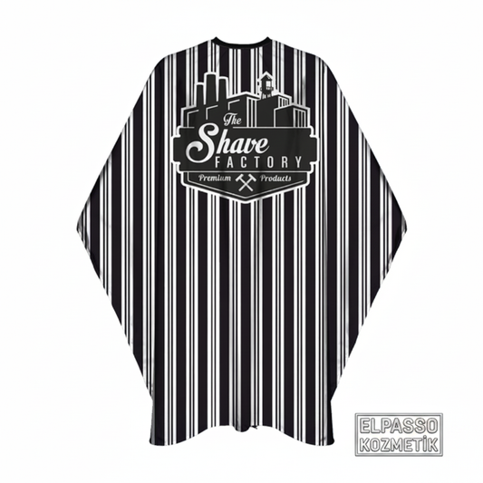 The Shave Factory Barber Cape siyah beyaz çizgili berber pelerini
