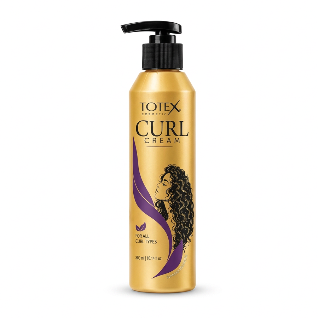Totex Curl Cream 300 ml gouden pompflacon op witte achtergrond