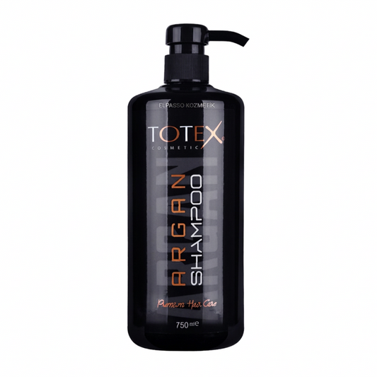 Totex Argan Shampoo 750 ml zwarte pompflacon op witte achtergrond